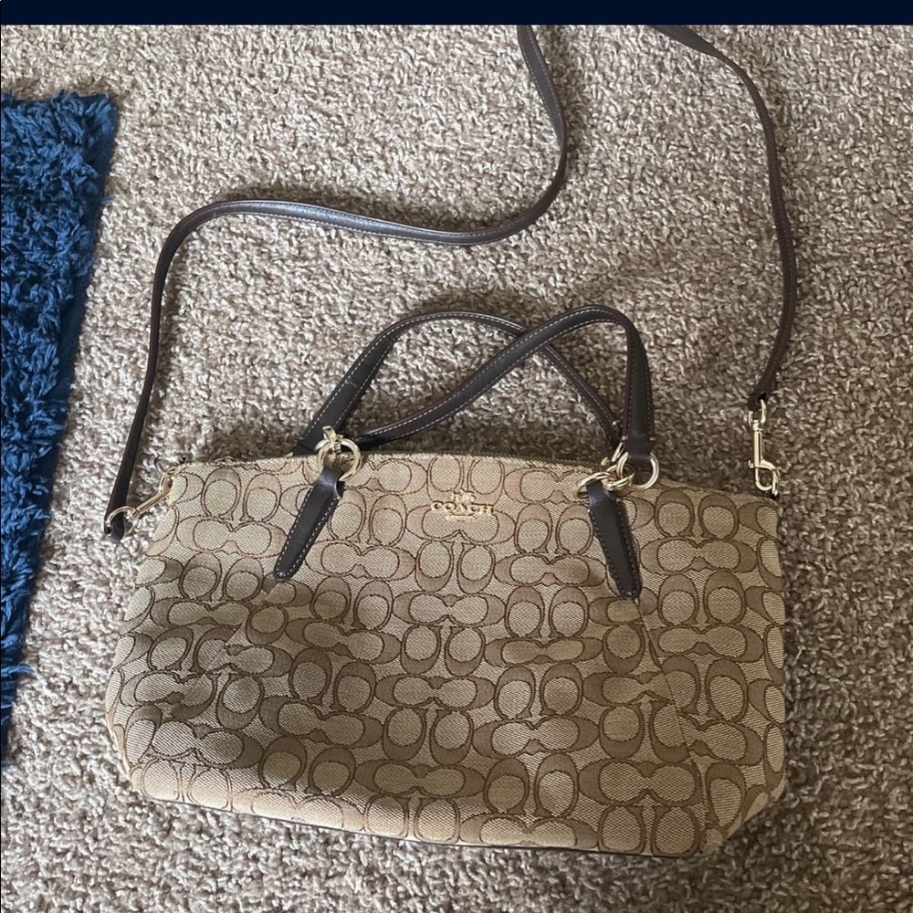 Brown Coach Logo Print Crossbody Bag
